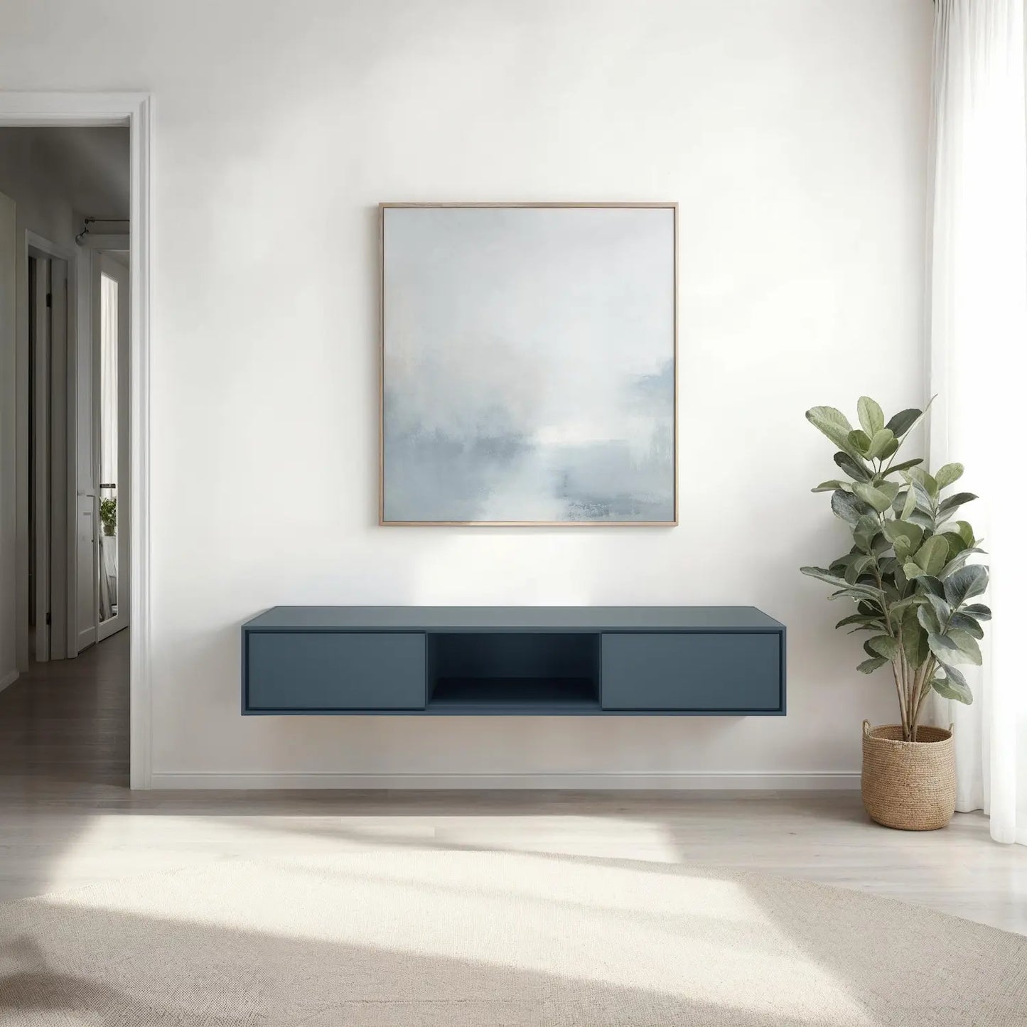Design tv meubel - 135 cm - blauwgrijs - open vak