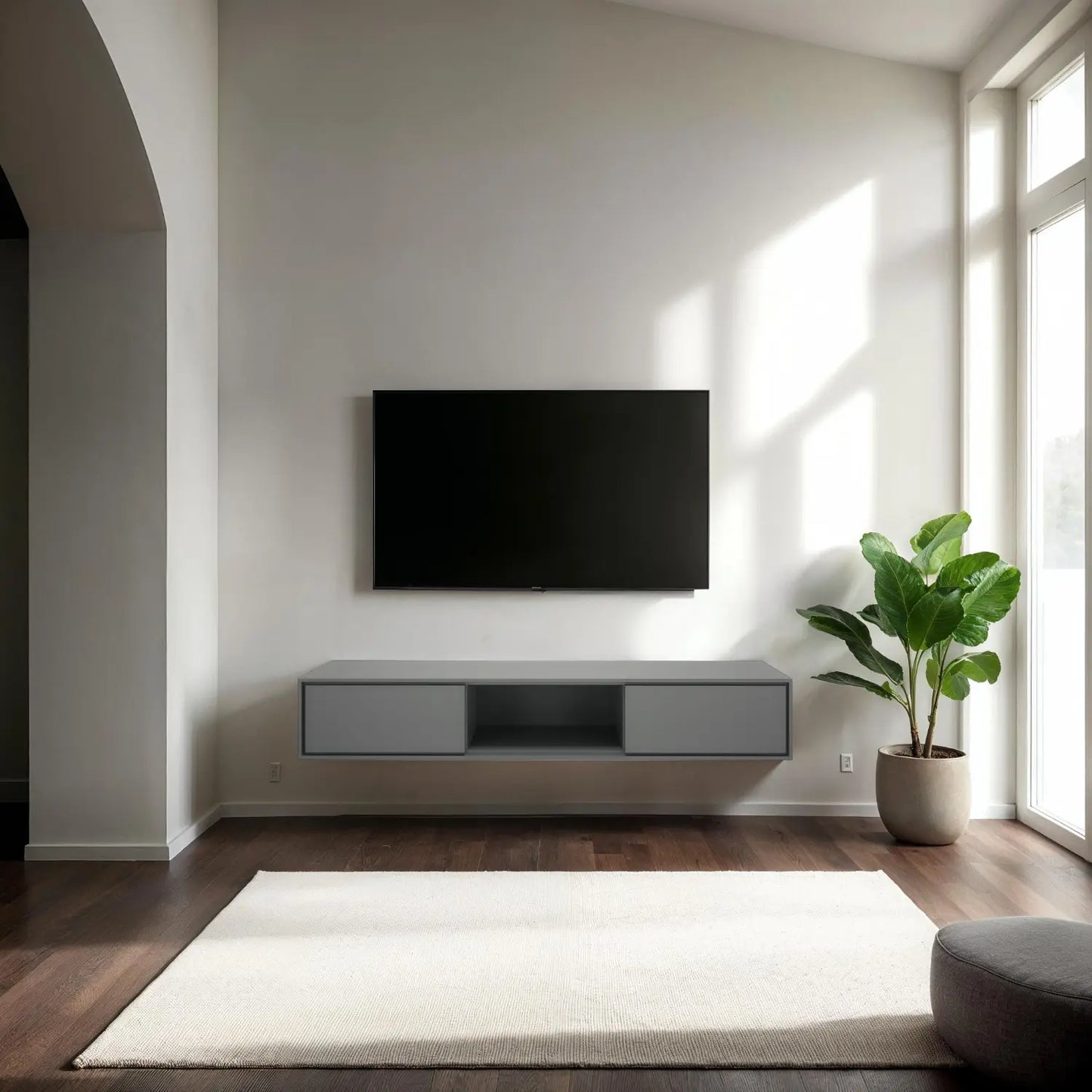 Design tv meubel - 135 cm - zijdegrijs - open vak