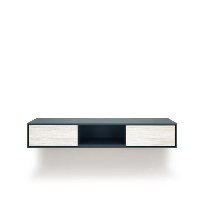 Design tv meubel - 135 cm - blauwgrijs / wit rough cut - open vak