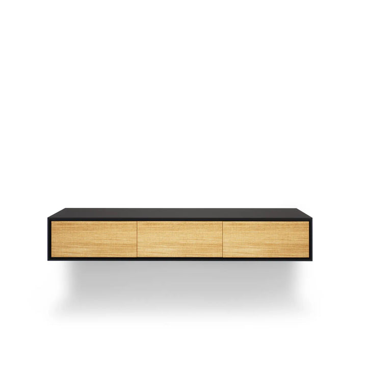 Design tv meubel - 135 cm - zwart / blank hout rough cut - 3 deuren
