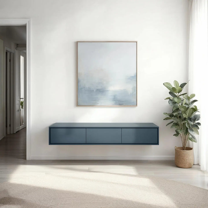 Design tv meubel - 135 cm - blauwgrijs - 3 deuren