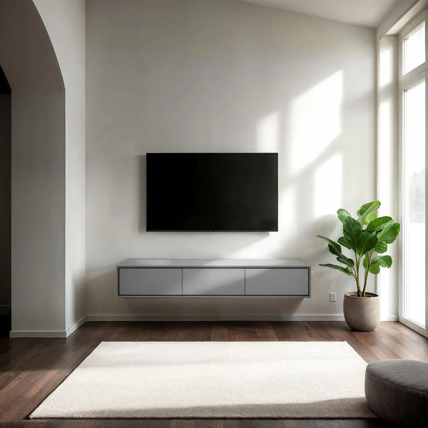 Design tv meubel - 135 cm - zijdegrijs - 3 deuren
